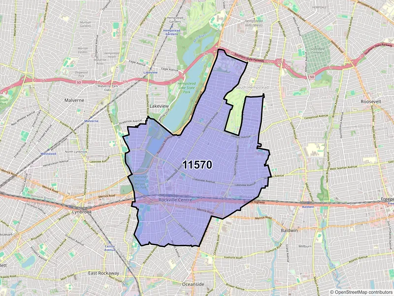 Map of ZIP Code 11570 — Rockville Centre, NY