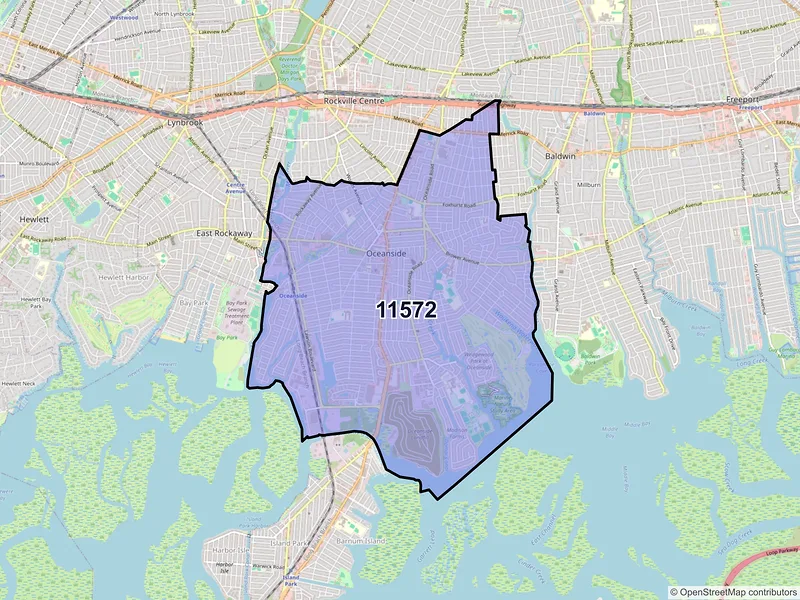 Map of Oceanside, New York and ZIP codes