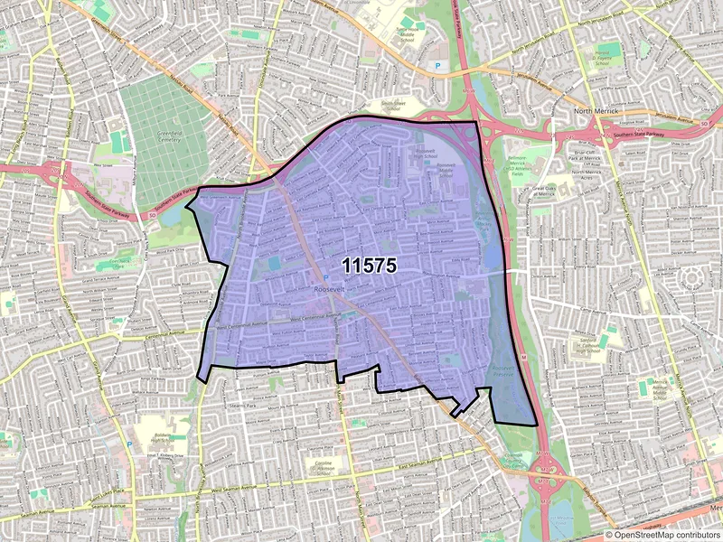Map of ZIP Code 11575 — Roosevelt, NY