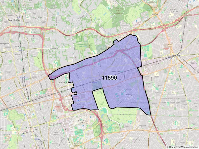 Map of Westbury, New York and ZIP codes