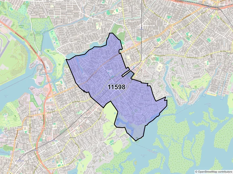 Map of Woodmere, New York and ZIP codes