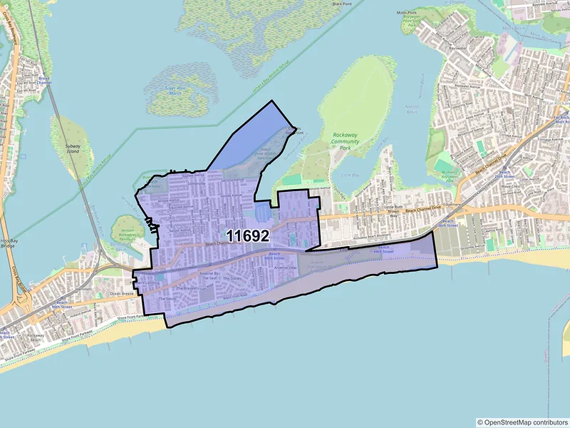 Map of Arverne, New York and ZIP codes