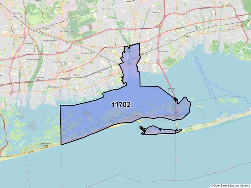 Map of ZIP Code 11702 — Babylon, NY
