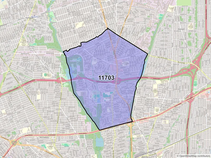 Map of ZIP Code 11703 — North Babylon, NY