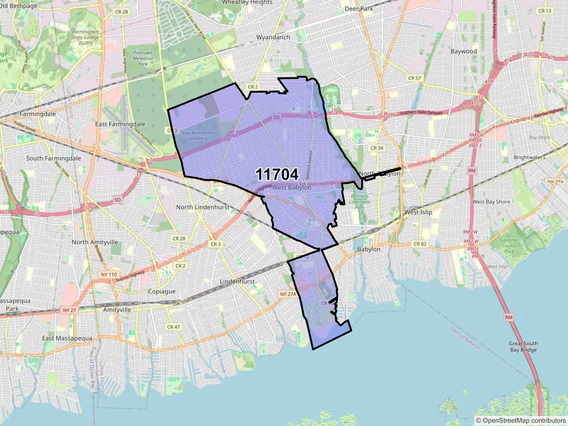 Map of ZIP Code 11704 — West Babylon, NY