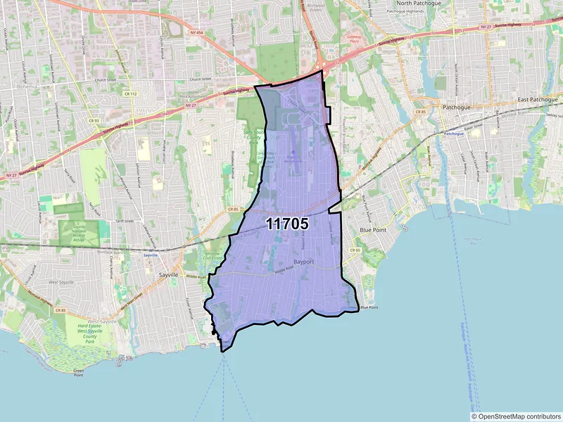 Map of ZIP Code 11705 — Bayport, NY