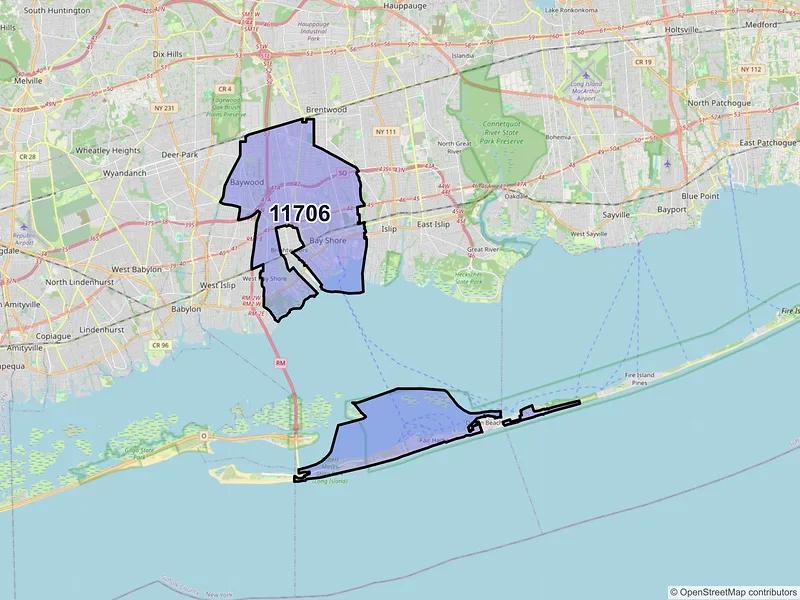 Map of ZIP Code 11706 — Bay Shore, NY