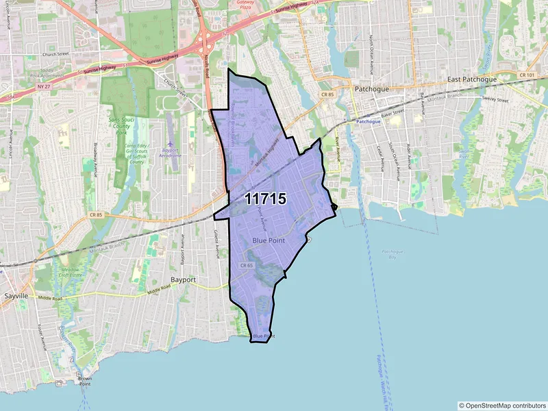 Map of ZIP Code 11715 — Blue Point, NY