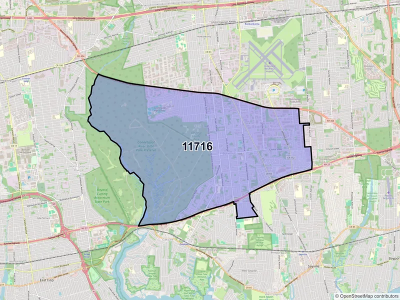 Map of Bohemia, New York and ZIP codes