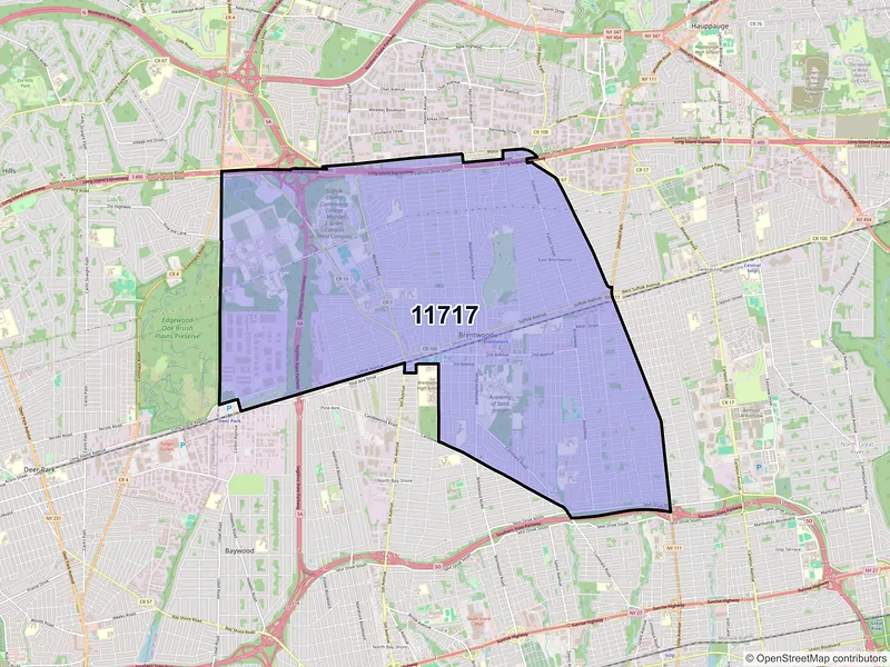 Map of Brentwood, New York and ZIP codes