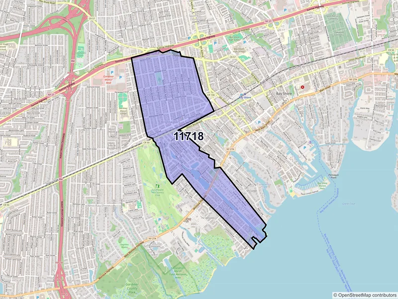 Map of Brightwaters, New York and ZIP codes
