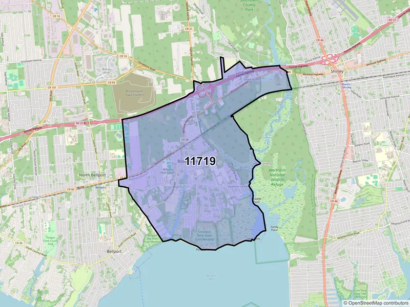 Map of ZIP Code 11719 — Brookhaven, NY