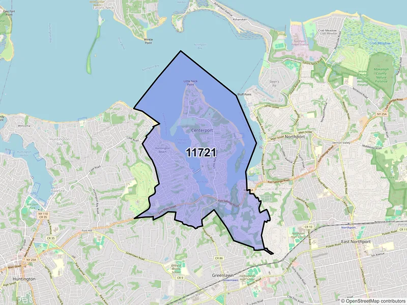 Map of ZIP Code 11721 — Centerport, NY