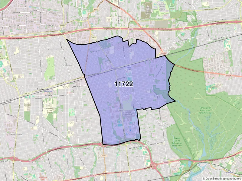 Map of Central Islip, New York and ZIP codes