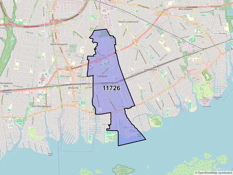 Map of ZIP Code 11726 — Copiague, NY