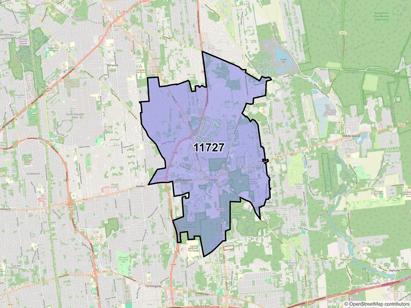 Map of ZIP Code 11727 — Coram, NY