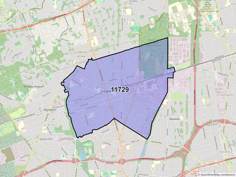 Map of ZIP Code 11729 — Deer Park, NY