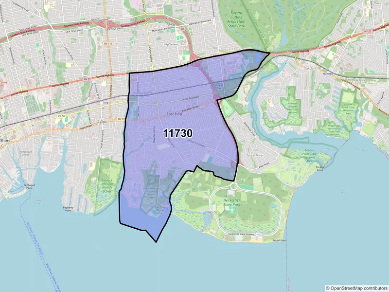 Map of East Islip, New York and ZIP codes