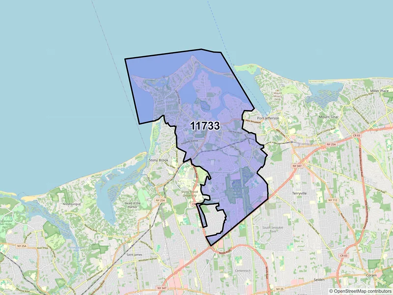 Map of ZIP Code 11733 — East Setauket, NY