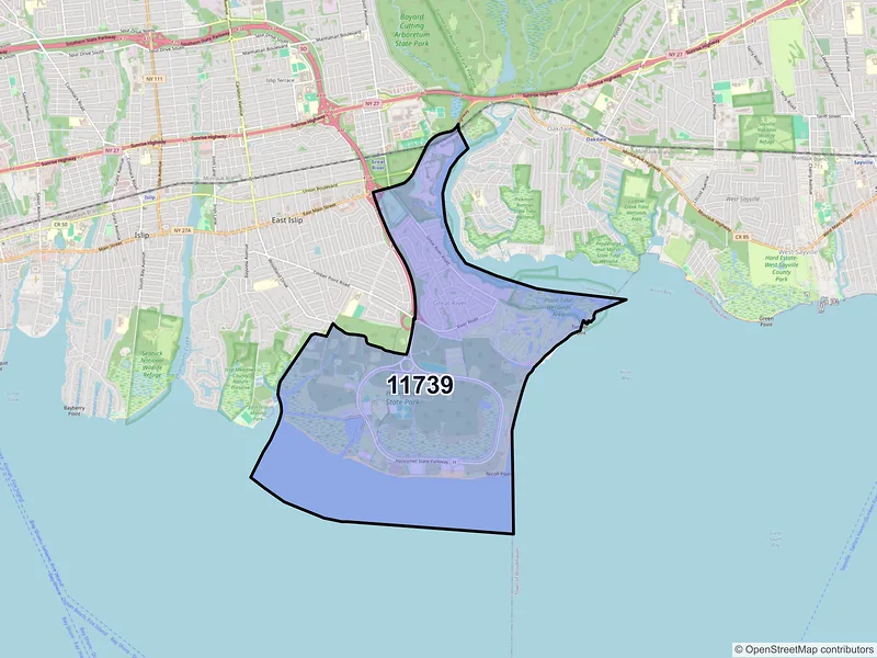 Map of Great River, New York and ZIP codes