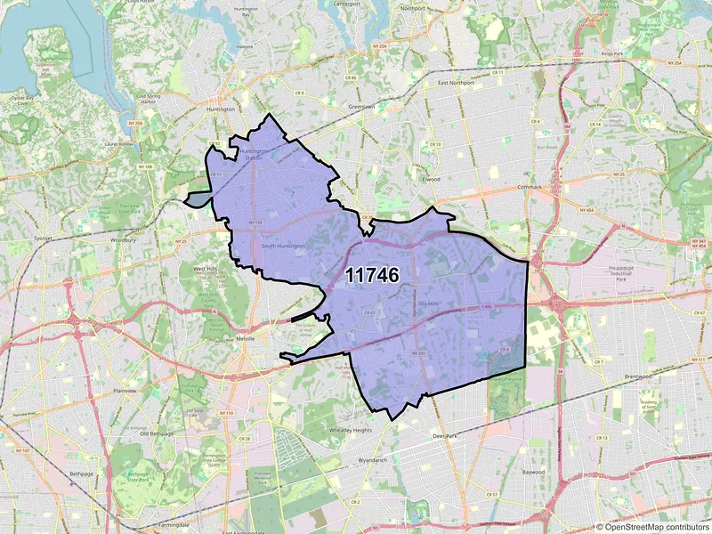 Map of ZIP Code 11746 — Huntington Station, NY