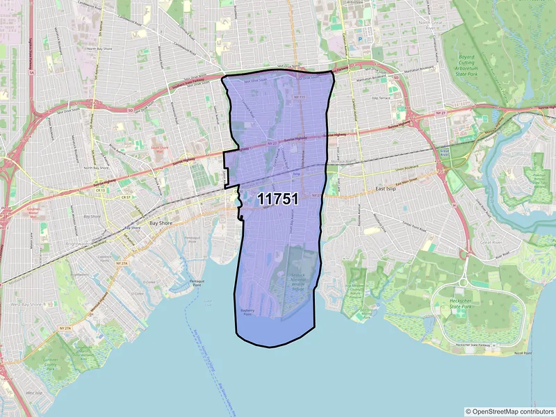 Map of ZIP Code 11751 — Islip, NY