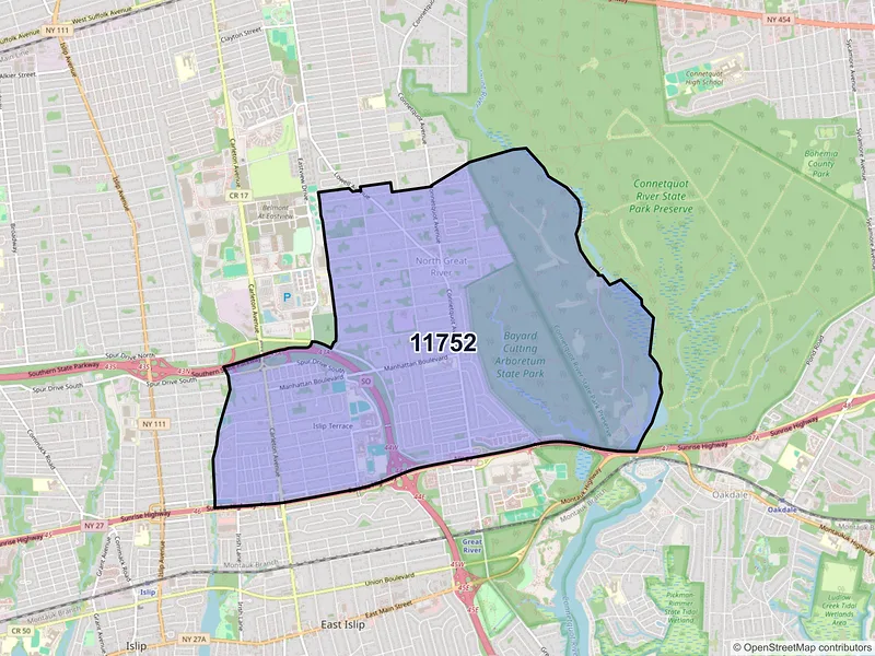 Map of ZIP Code 11752 — Islip Terrace, NY