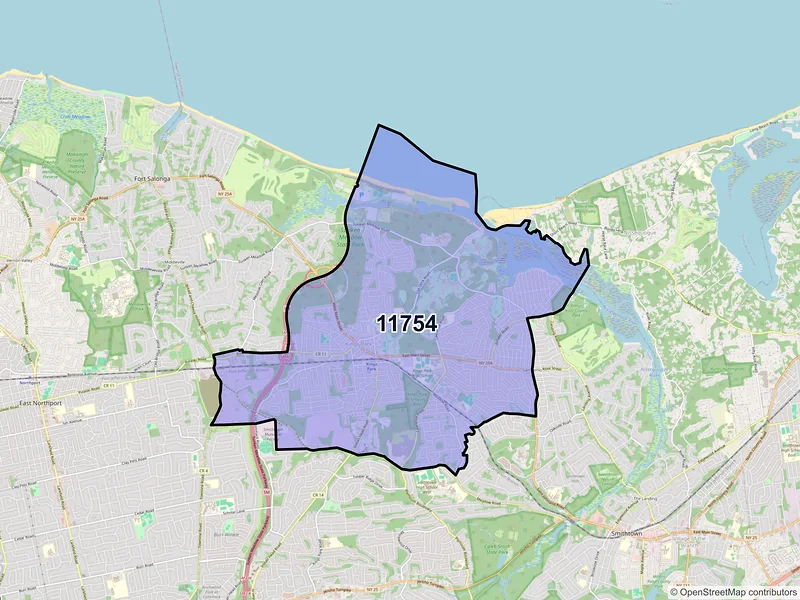 Map of Kings Park, New York and ZIP codes