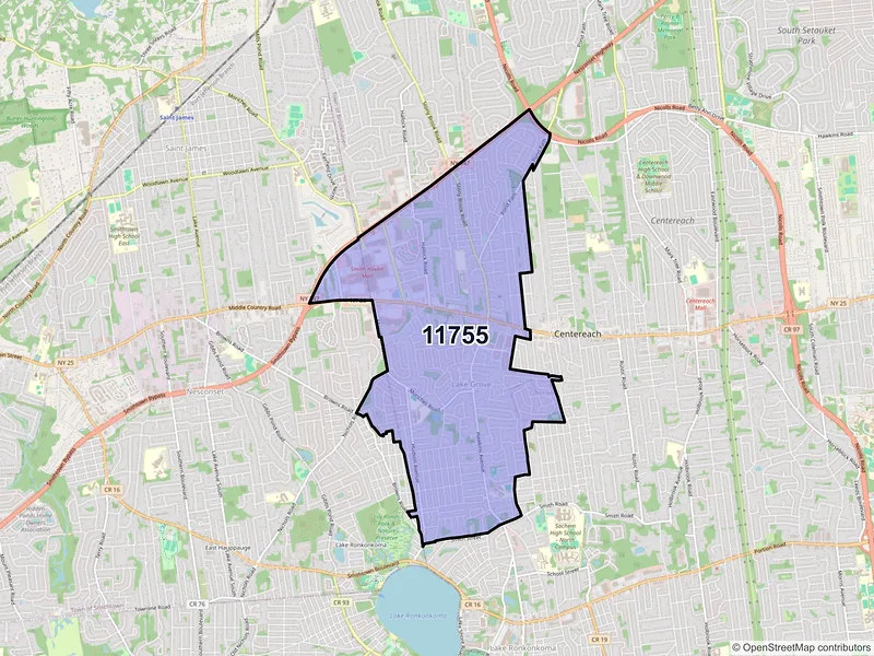 Map of ZIP Code 11755 — Lake Grove, NY