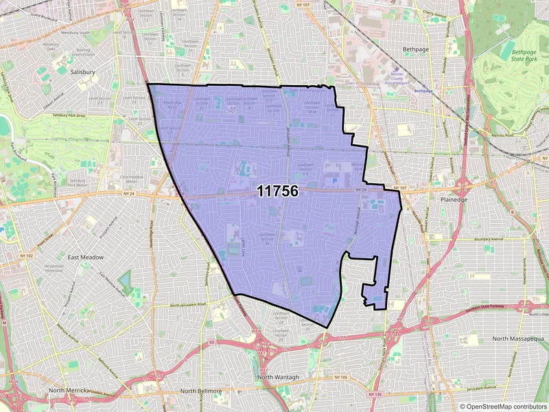 Map of ZIP Code 11756 — Levittown, NY