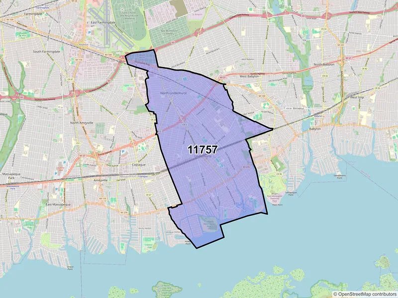 Map of Lindenhurst, New York and ZIP codes
