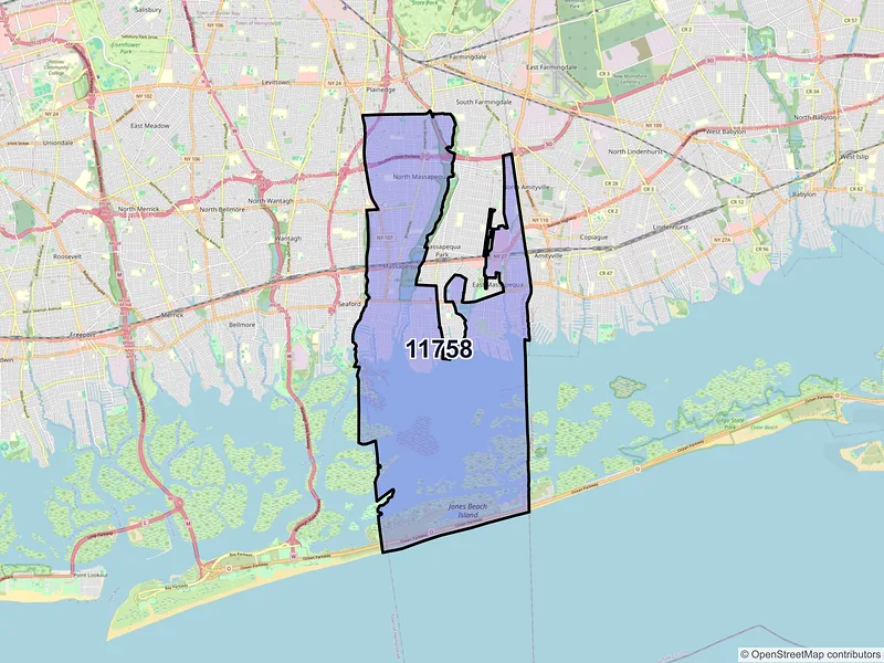 Map of ZIP Code 11758 — Massapequa, NY