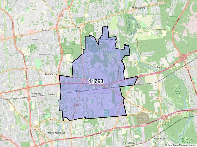 Map of ZIP Code 11763 — Medford, NY