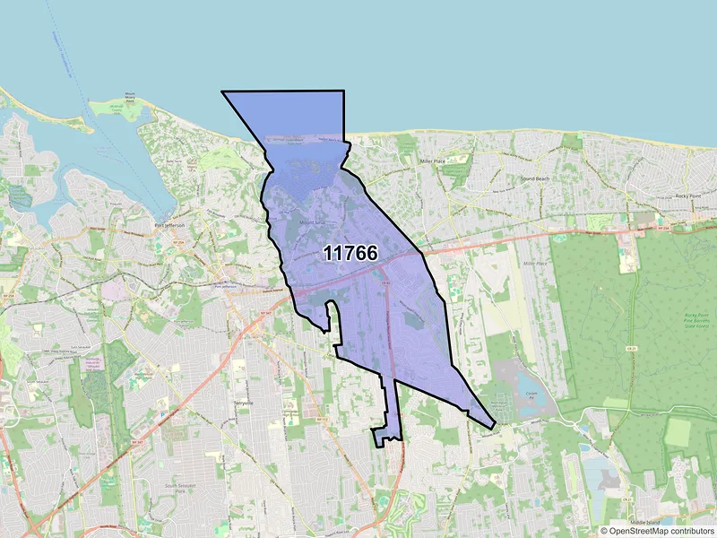 Map of Mount Sinai, New York and ZIP codes