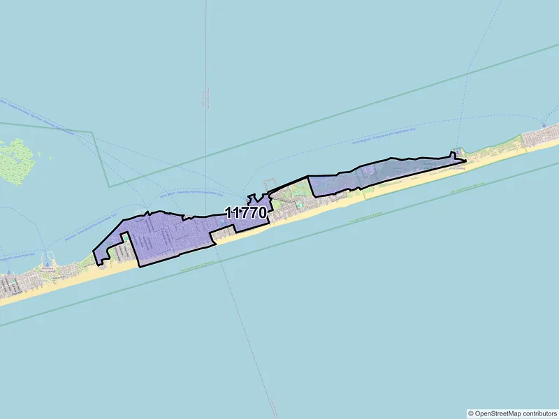 Map of Ocean Beach, New York and ZIP codes