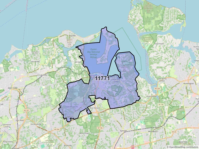 Map of ZIP Code 11771 — Oyster Bay, NY