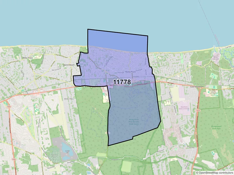 Map of ZIP Code 11778 — Rocky Point, NY