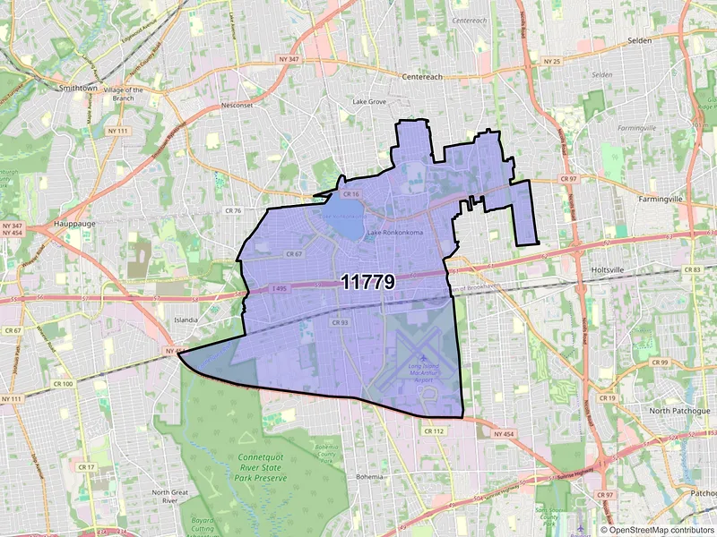 Map of Ronkonkoma, New York and ZIP codes