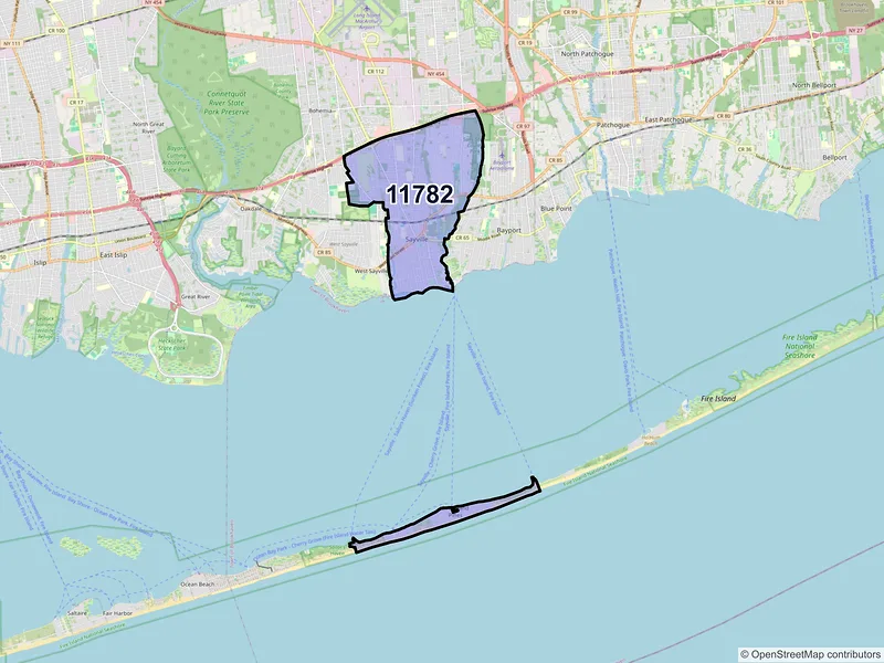 Map of ZIP Code 11782 — Sayville, NY