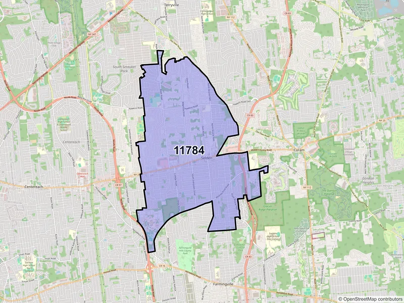 Map of ZIP Code 11784 — Selden, NY