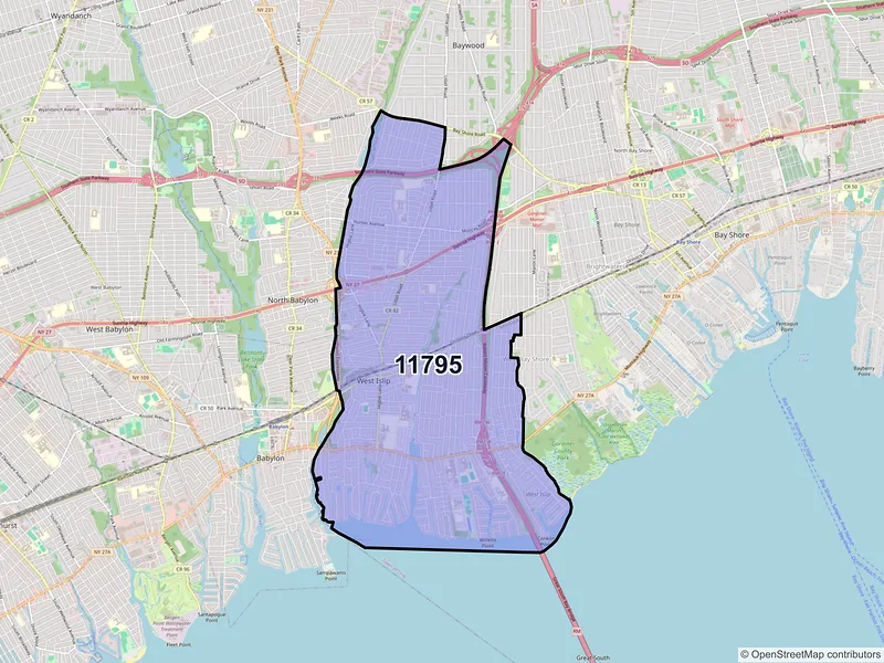 Map of West Islip, New York and ZIP codes