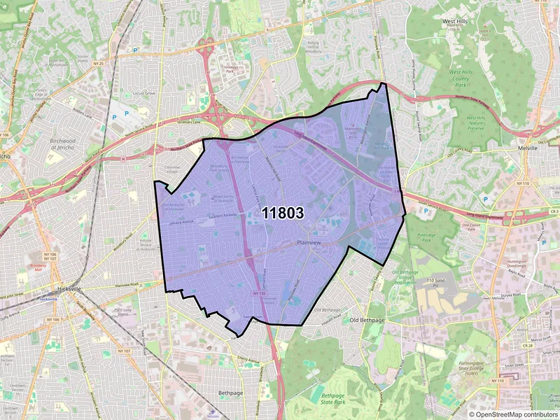 Map of ZIP Code 11803 — Plainview, NY