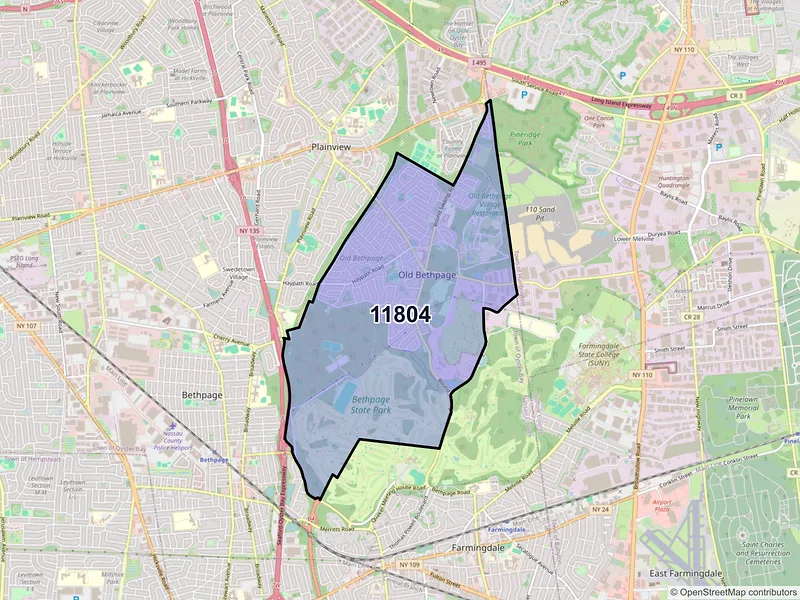 Map of ZIP Code 11804 — Old Bethpage, NY