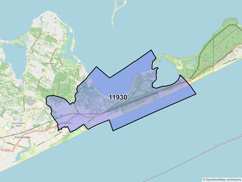Map of Amagansett, New York and ZIP codes