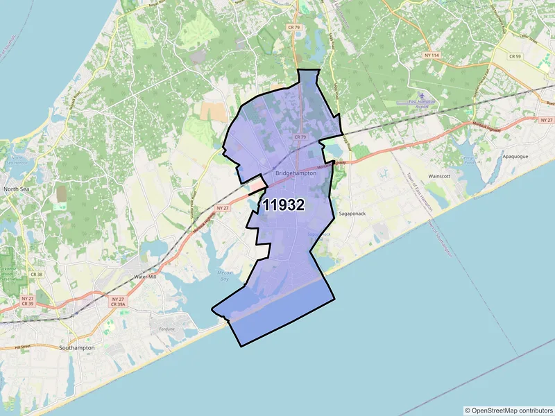 Map of Bridgehampton, New York and ZIP codes