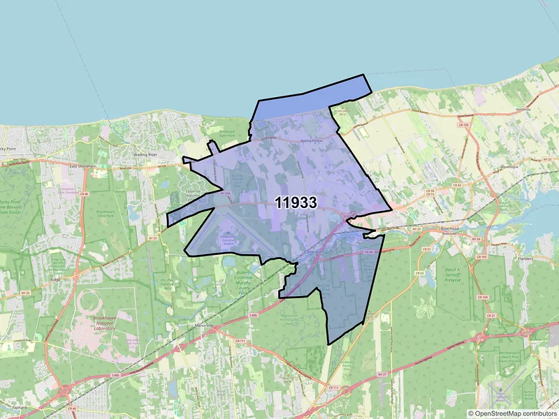 Map of ZIP Code 11933 — Calverton, NY