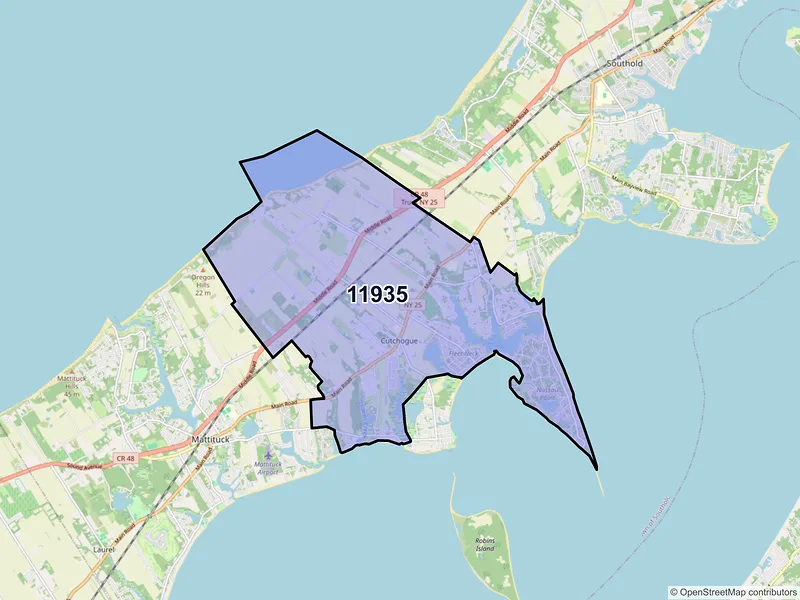 Map of ZIP Code 11935 — Cutchogue, NY