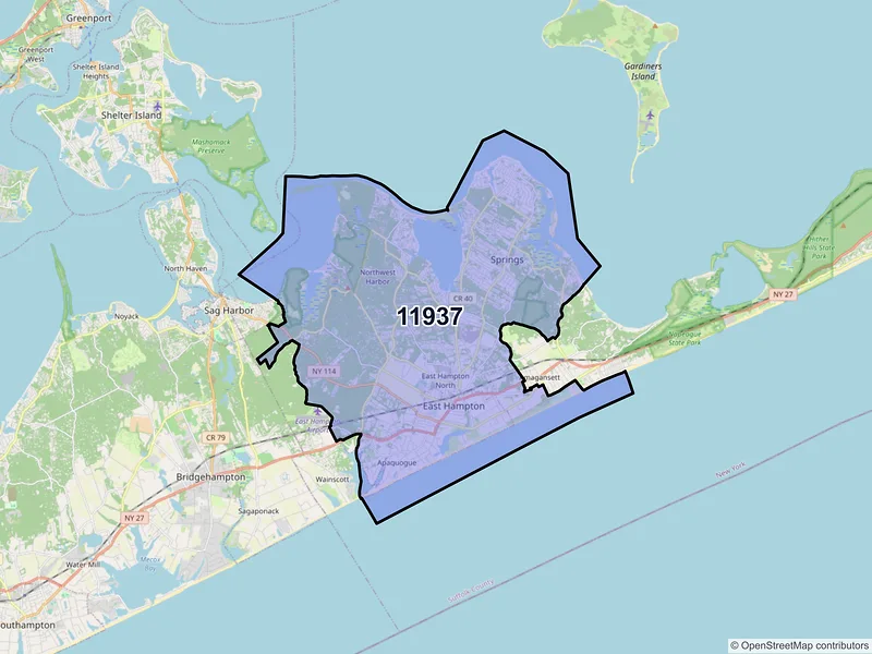 Map of ZIP Code 11937 — East Hampton, NY