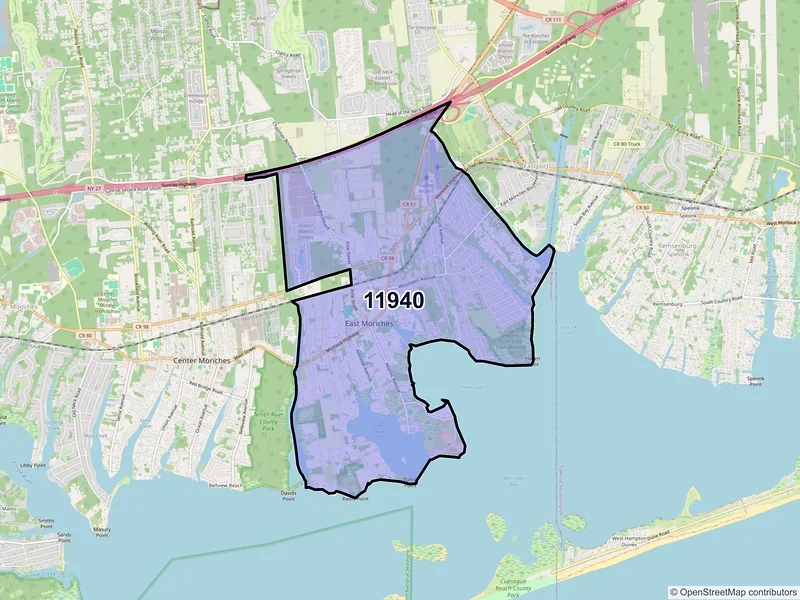 Map of ZIP Code 11940 — East Moriches, NY