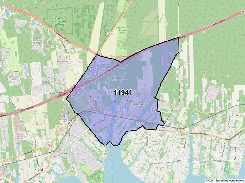 Map of ZIP Code 11941 — Eastport, NY